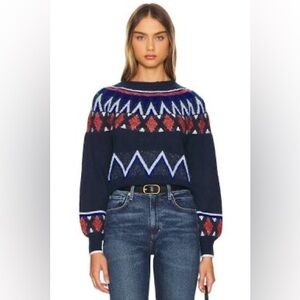 Sundry Fairisle crew neck Wool blend sweater in navy‎